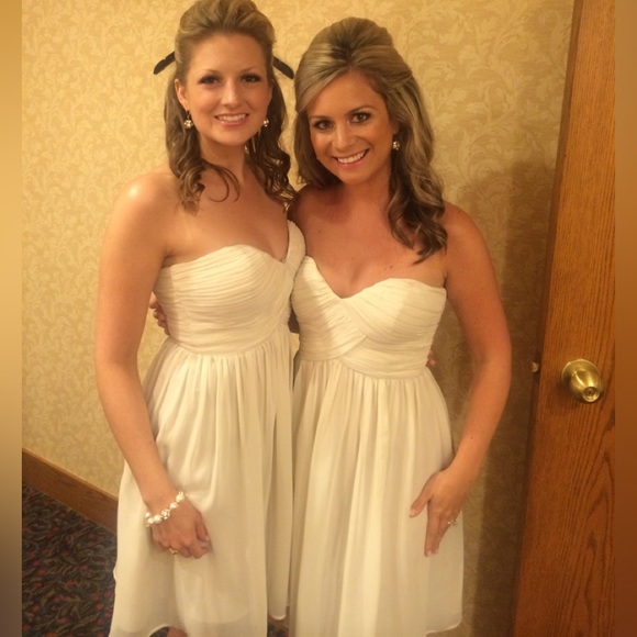 Donna Morgan Strapless Champagne Dress Size 4 dry cleaned Free Shipping - Picture 3 of 13